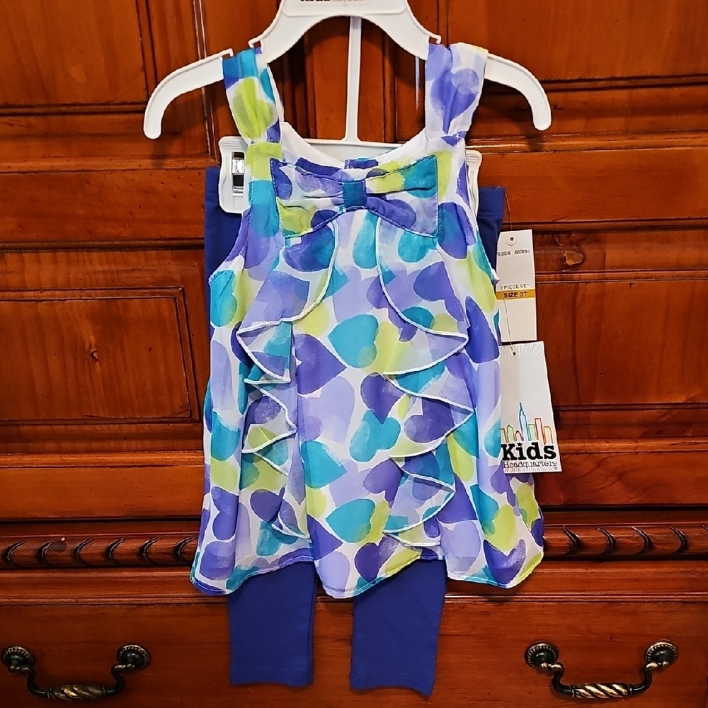 Kids Headquarters Blue and Green Ruffled Set